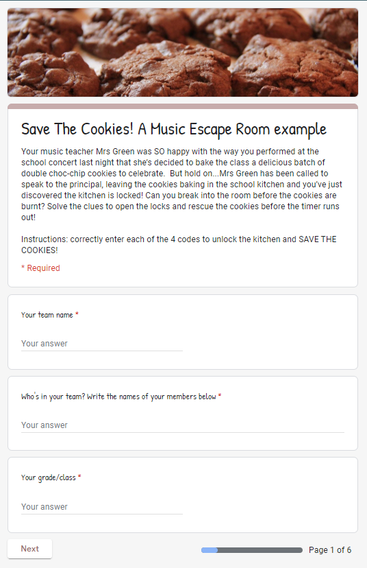 Save The Cookies Google Forms Escape Room