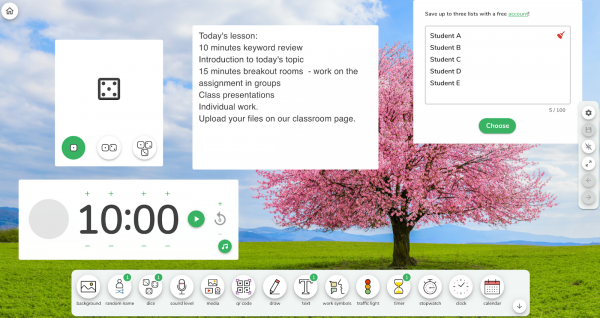 Screenshot of some features of classroomscreen. 