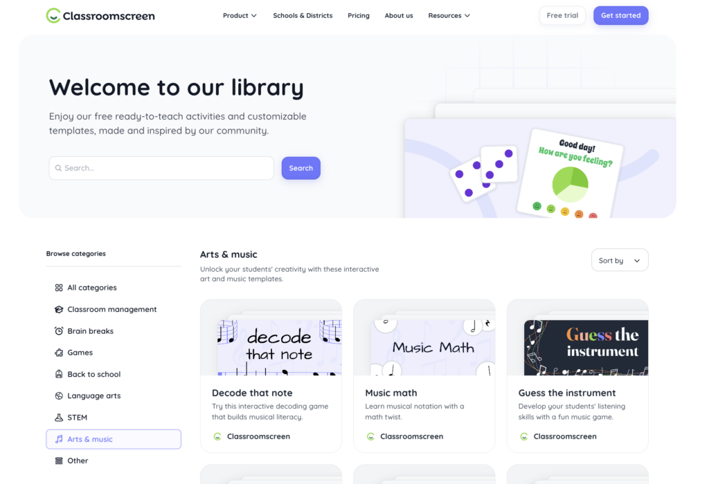 Classroomscreen Template Library
