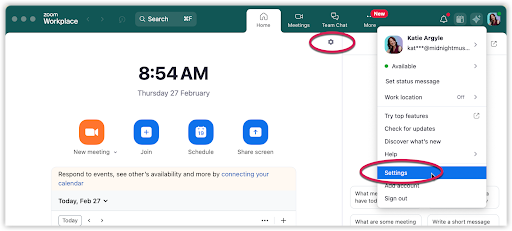 Zoom settings menu